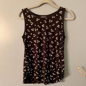 LOFT | sleeveless top black with white flowers